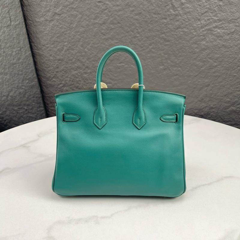 Pre-owned HERMÈS Leather tote bags Hermes Birkin 25 Swift Z6 Malachite (mk103795)
