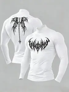 Trendy Gothic Dark Academia Style Fitted Turtleneck Sweater - Quick-drying Elastic Fabric | Avant-garde Gothic, Graphic Printed Long Sleeves, Suitable for Home Leisure / Street Styling | Slim-fit Y2K Aesthetic Top, Ideal for Comfortable