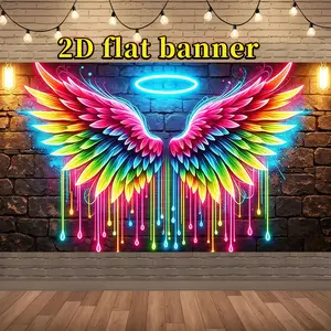 Angel Wings Theme 2D Flat Banner, Polyester Background Banner, Multiple Sizes Available, Indoor Outdoor Wall Decor, Birthday Party Photo Backdrop