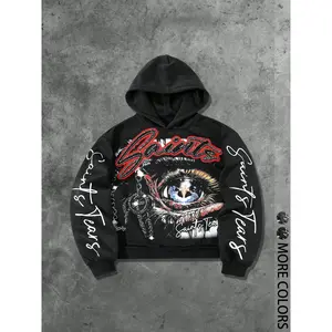 Printed pattern hoodie with an eye print design, fashionable streetwear hip-hop style, autumn and winter casual loose sportswear GARMENTARY