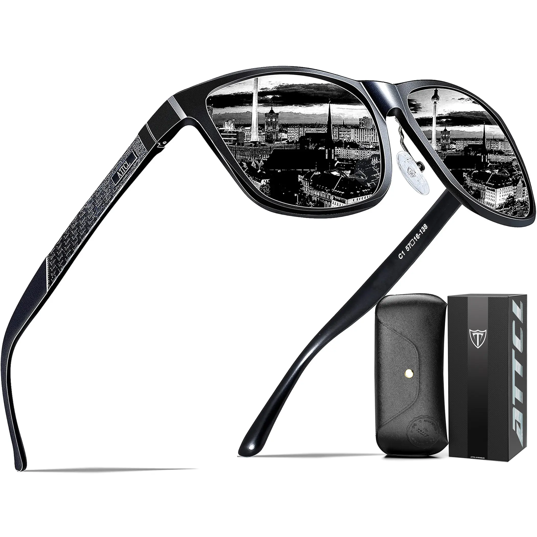 ATTCL 1.06 OZ UV400 Polarized Sunglasses Full-Rim Eyewear Ultra-light aluminum-magnesium alloy frame, TAC HD lenses for Golf Fishing Driving Running 99% UVA & UVB Blocking with Microfiber Cleaning Cloth Test Card & Sunglasses Case