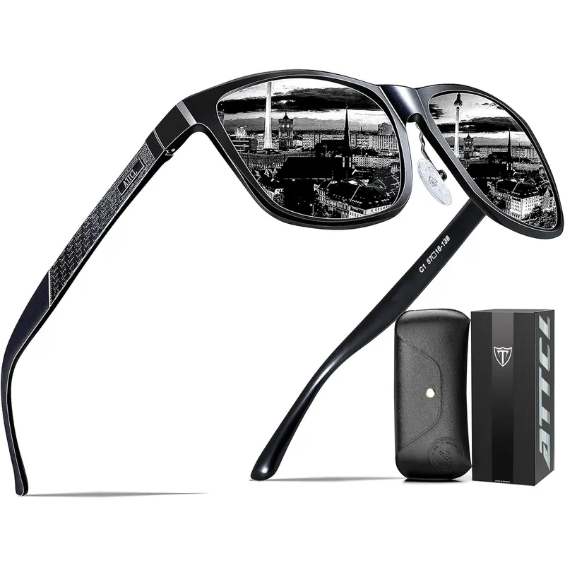 ATTCL Men's Polarized Sunglasses - Aluminum-Mg Frame, Modern Trendy Rectangular Full Rim, TAC UV400 Lenses, Lightweight Crossover Styling, Durable Eyewear for Driving, Everyday Luxury, Aesthetic, Eye-Friendly, Eyewear Fashion Accessories, Modern Trendy Su