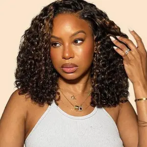 VSHOW C Part Design Water Wave 2/30 Highlight Human Hair Wear Go Glueless Wigs 7x5 Lace Closure Wigs 180% Density Balayage Ombre Color Wigs For Women