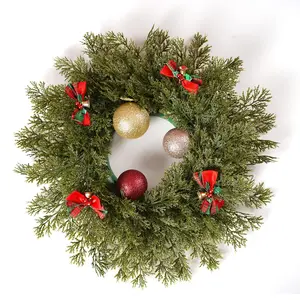 Artificial Christmas Wreath, 17.3 Inch Christmas Front Door Wreath with Bell, Holiday Tradition Artificial Floral Decor, Christmas Wreath Decorations
