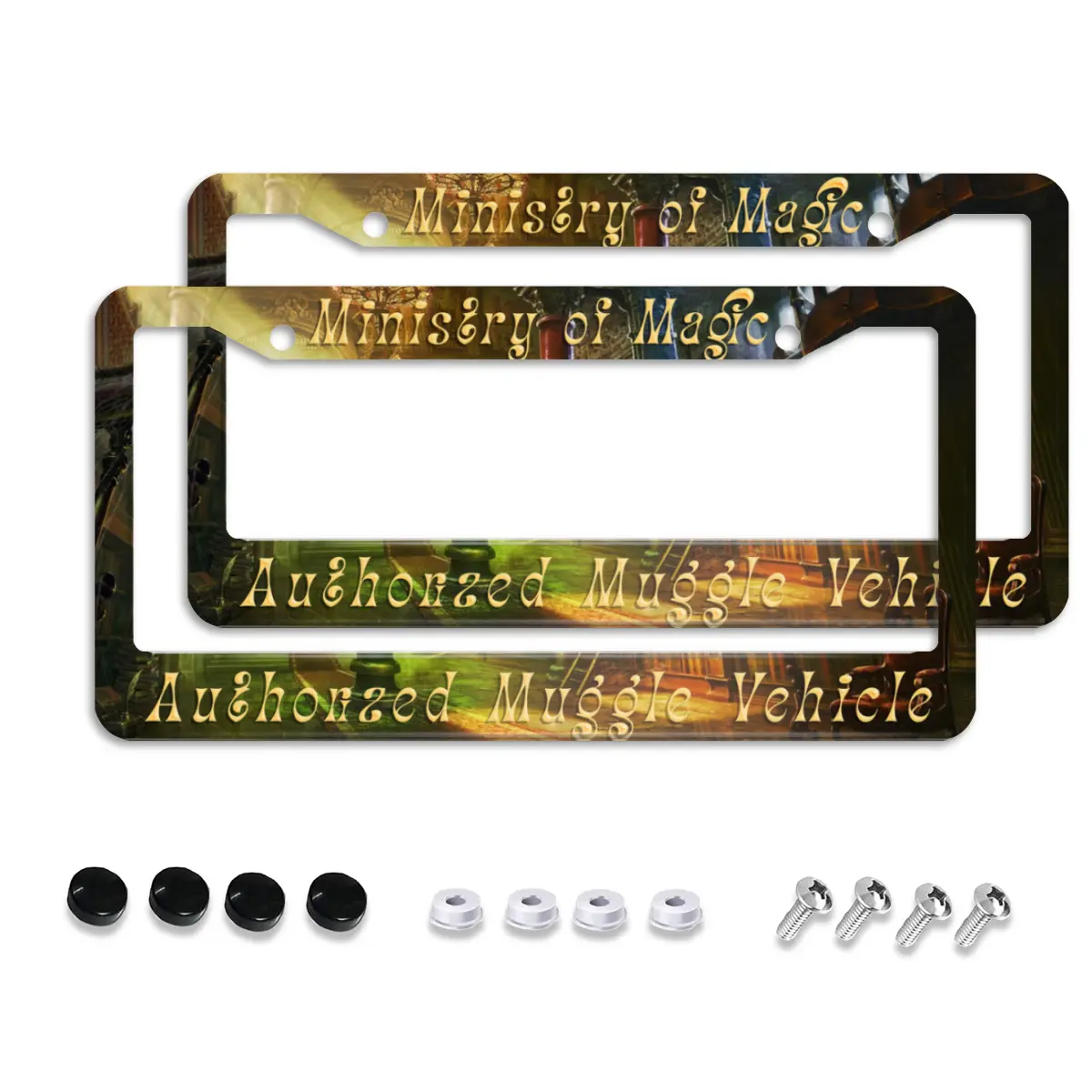 Wizard Magic License Plate Frame - Rustproof Aluminum Car/Motorcycle Tag Cover, Fantasy Movie Quote Witch Aesthetic Auto Accessory, 2-Piece Set for Plate Protection & Vehicle Decor Gift, Two Piece Set