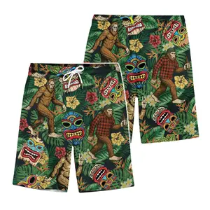 Tropical Bigfoot Tiki Hawaiian Shorts, Galaxy Sasquatch Summer Beach Shorts