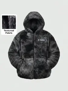 Fleece Hooded Zipper Jacket, Trendy Design with Textured Fabric, Street & Vintage Style, Warm and Unique Fashion