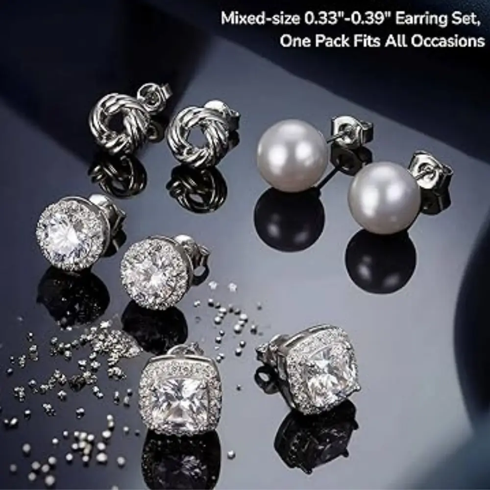 4 pairs Silver Stud Earrings Hypoallergenic Stud Earrings Dainty Flat Back Stud Earrings for Women Men Sensitive Ear