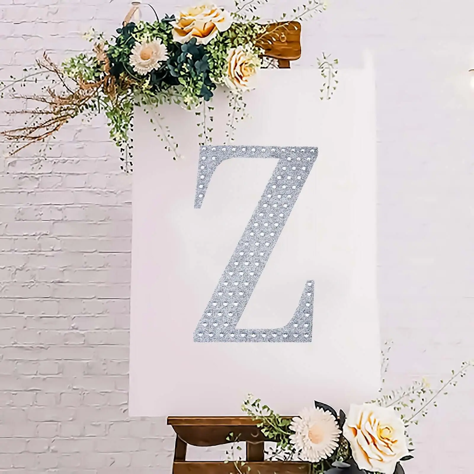 8 inches Silver Glitter Decorative Rhinestone Alphabet "Z" Letter Stickers - Self Adhesive Scrapbooking Stickers, Decorative Decal for DIY, Wedding Craft Embellishments
