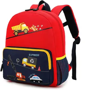 Kids' Cute Embroidered Polyester School Bus Backpack - Waterproof, Secure Chest Strap, Toddler Preschool Bag with Tie-Dye, Minimalist, Basic Synthetic Design