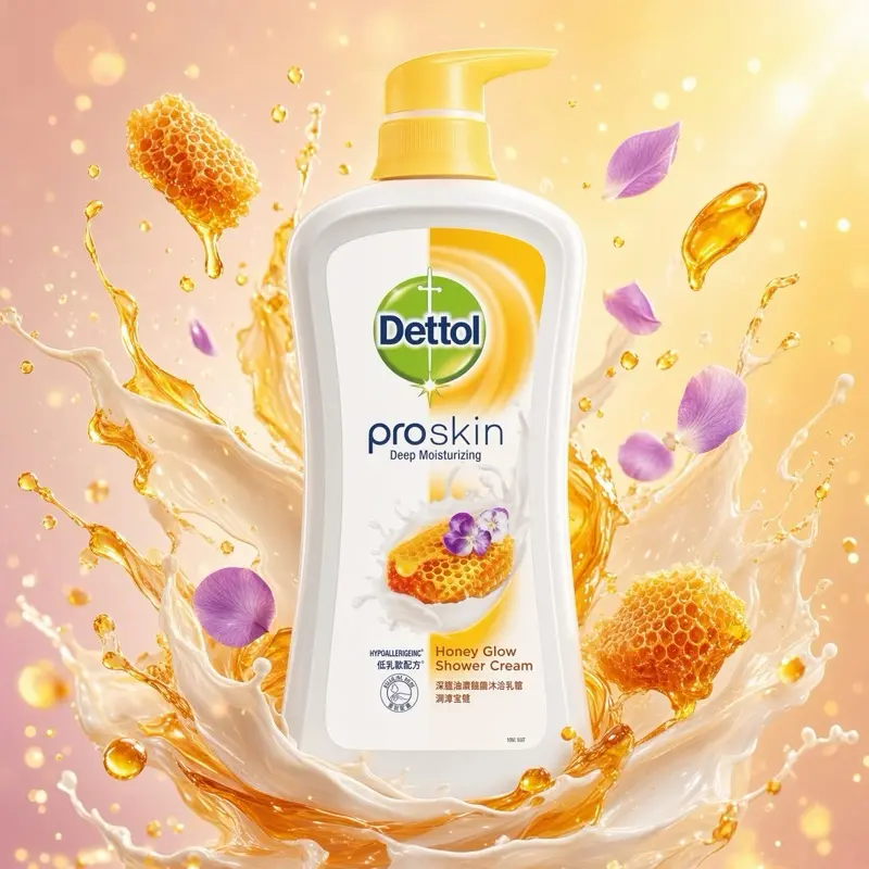 Dettol Anti-Bacterial Body Wash & Shower Gel Honey Glow Scent 900ml Large Bottle for Gentle Cleansing of Sensitive Skin