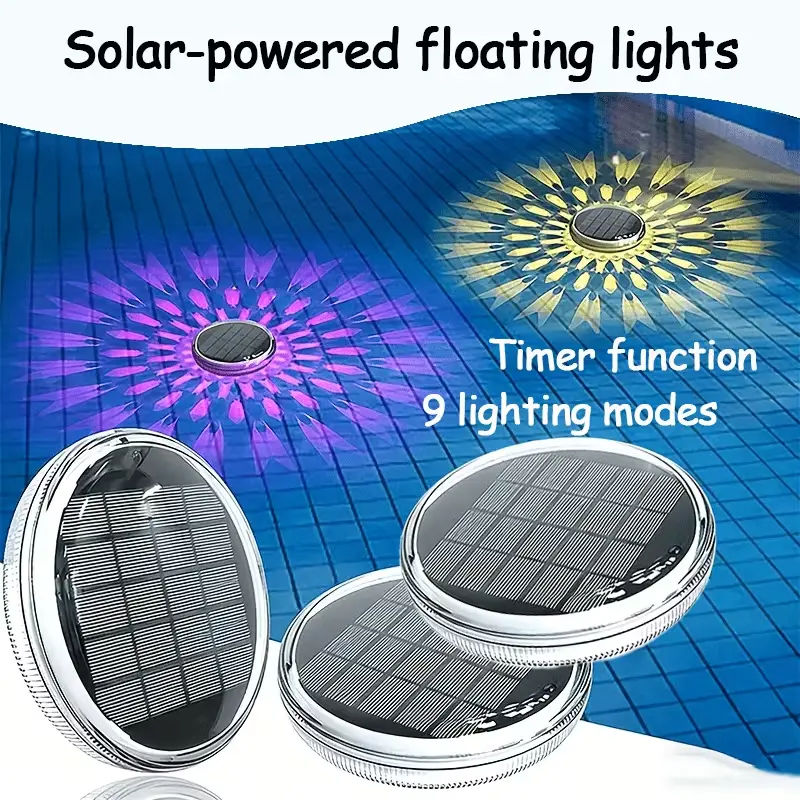 1Pack Solar Powered IP67 Floating Pool Light with Remote, 9Color Changing LED Lamp for Fish Tanks, Bathroom, Swimming Pool, Pond, Fountain, Garden Lawn Decoration - Vibrant Underwater Ambiance with Multiple Dynamic Modes, Poolside Solar Light, Solar Power