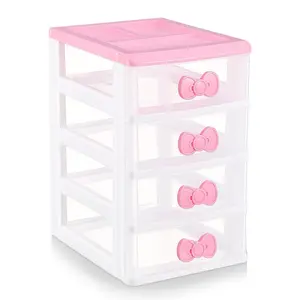 4-Tier Desk Organizer for Girls Compact Plastic Storage Box for Makeup, Jewelry, School Supplies & Art Crafts Cute Desktop Tidy for Bedroom Vanity or Dorm Room (Pink) - Home Improvement.