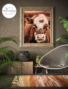 Furry Cow Portrait Print, Farmhouse Wall Art, Animal Photography, Rustic Cow Photo, Western Decor, Wall Art, Country Wall Decor