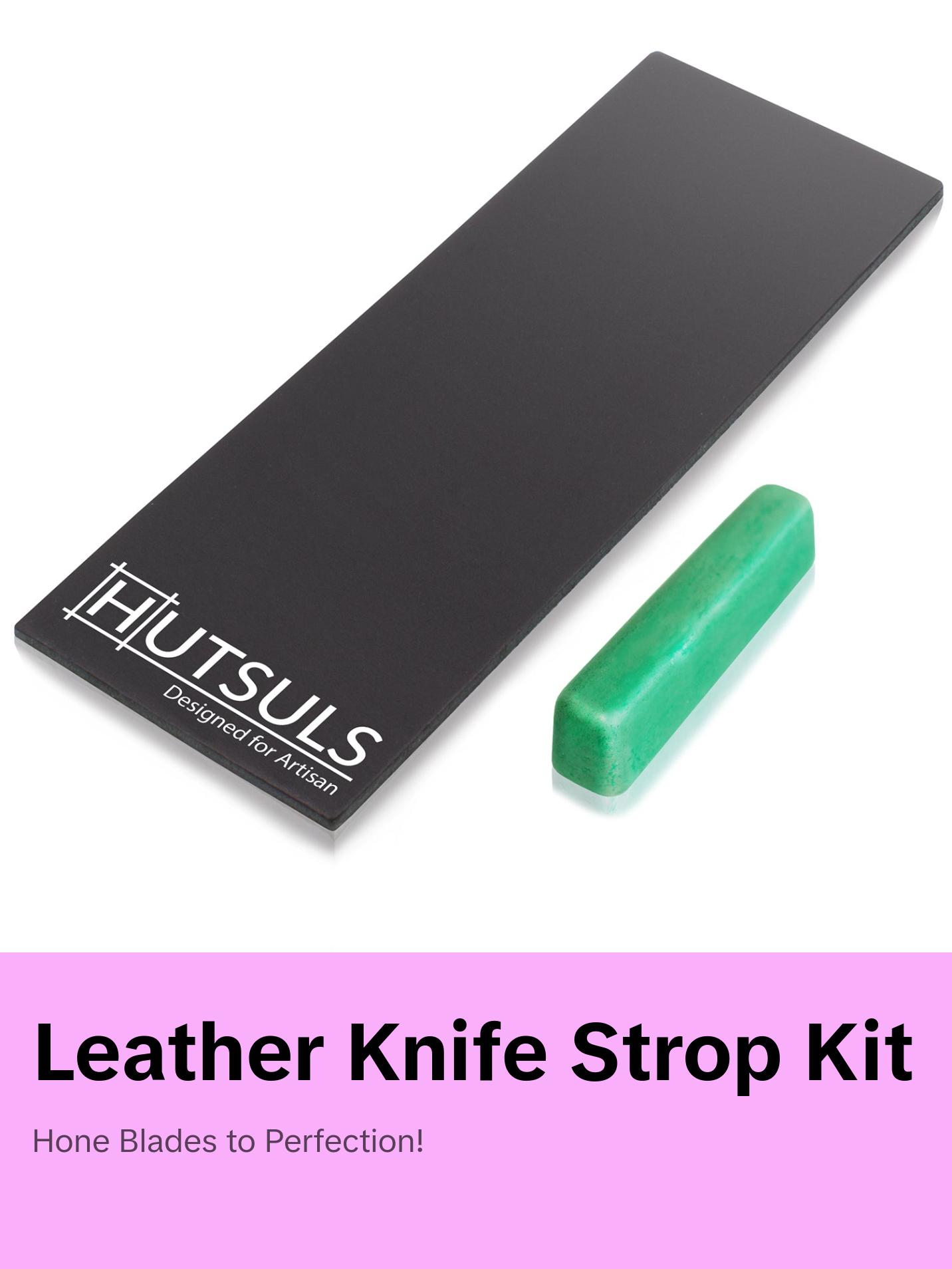 Hutsuls Black Leather Strop with Compound - Stropping Kit, Green Honing Compound & Vegetable Tanned Two Sided Leather Strop Knife Sharpener