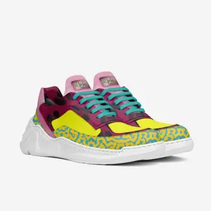 F'lo Bendz PRESTIGE LOW-TOP SNEAKER with Colorful Leopard Print and Pink Top Design