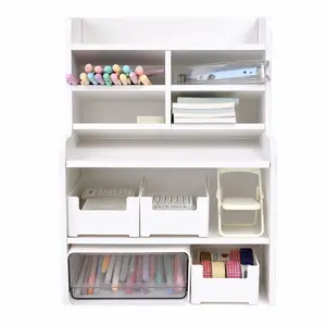 Minimalist Aesthetic Dorm Desk Organizer Bookcase - Tilting Pen Slot, Elevated Shelf, Paper Organizer Storage, Multifunctional Stationery, Dorm Room Inspo for College Students (Christmas Gift)