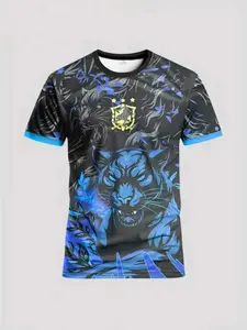 Brazil Leopard Print Men's Soccer Lightweight Jersey, Round Neck Comfortable Sports Top, Soccer Shirt, Ideal for Matches, Training, Casual Wear