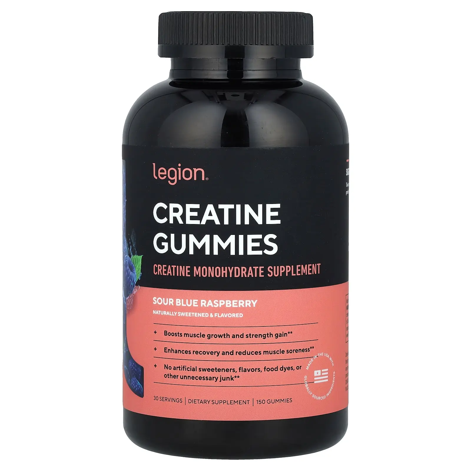 Legion Athletics Creatine Gummies, Sour Blue Raspberry, 150 Gummies