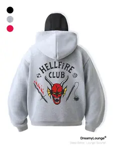 Stranger Things Hellfire Club Graphic Hoodie, Loose Fit Masked Sweatshirt, Casual Home Wear, Fall & Winter Fashion, Daily