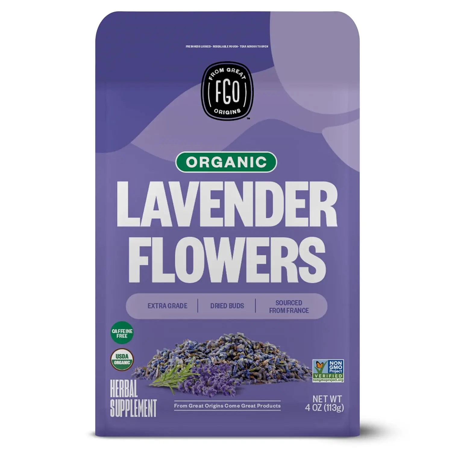 Organic Dried Lavender Flowers, Extra Grade Dried Buds, Imported From France for Culinary or Sachet Bags, 4oz, Packaging May Vary (Pack of 1)