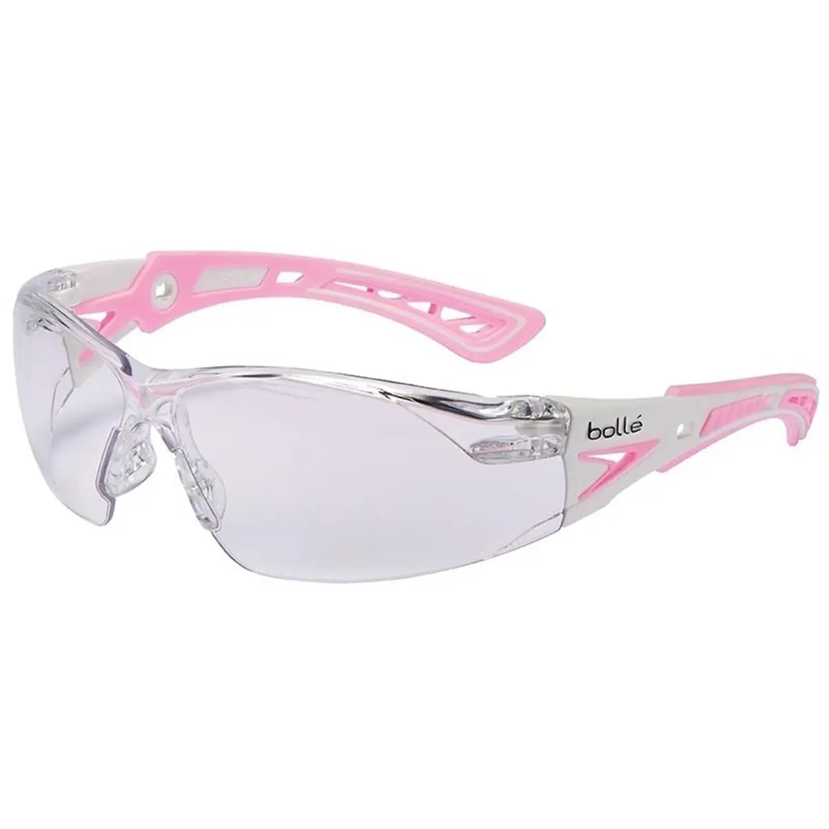 Bollé Rush Plus Small Unisex Safety Glasses, White & Pink Frame with Anti-Fog Platinum Coat, 99.9% UVA/UVB Protection, Bi-Color Temples, Uv Protection, Adults, Upper Brow Bar, Anti-Fog Coat