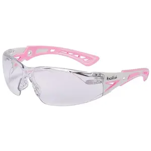 Bolle Safety  Rush Plus Small Safety Glasses Clear Anti-Fog Lens, White & Pink
