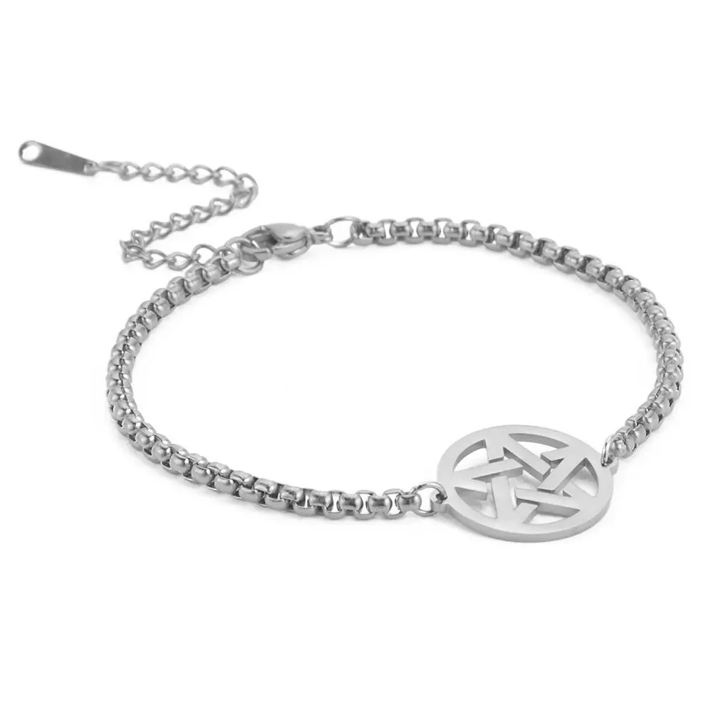 "Adjustable Steel Silver Witch Pentagram Bracelet, Stainless Steel Gothic Protection Amulet Jewelry Gift for Her"