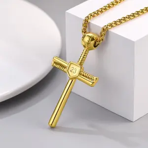 U7 Baseball Bat Cross Necklace Sport Fan Jewelry Stainless Steel