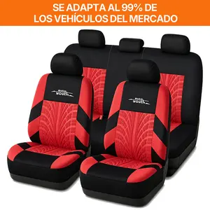 Universal Car Seat Covers Full Set, Breathable Anti-Slip Automotive Seat Protector, Front & Rear Split Bench Compatible, Stylish Red & Black DesignCompatible con Airbags, Accesorio Interior para Autos, Camionetas, SUV y Furgonetas, Diseño Rojo y Negro