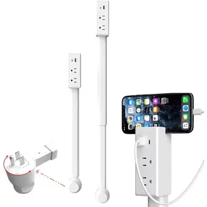 Electrical Outlet Extender Stick with USB-A, USB-C & 2 AC Outlets - Adjustable 17"-27" Extension, 180? Rotating Wall Plug, Power Strip for Hard-to-Reach Outlets Behind Sofa, Nightstand, Bed & Desk