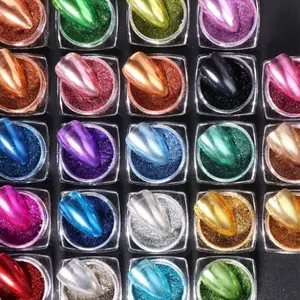 Random Color Magic Mirror Powder, 23pcs/set Metallic Chrome Mirror Nail Glitter Pigment, Luxury Parts Nail Art Decorations, DIY Nail Charms, Nail Supplies, Diy Nail Kit