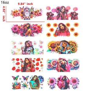 (J90) Holographic 10pcs Tattooed girl UV DTF Cup Wraps for 16OZ tumblers Waterproof Acrylic Wraps for Cups Glasses &Smooth Objects Vivid Colors Strong Adhesion CustomizableStickers Decal Sticker Art Crafts Kit