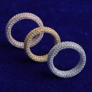 [ICE HUE] 18K Gold Vacuum Plated Copper Full Diamond Ring with 5A+ Sri Lanka Zircon, Miami-Italy-Mexico & Micro-Style Inspired Unisex Luxury Costume Jewelry, Daily Wear & Gift Idea, Classic & Simple Styles, Unisex Jewelry