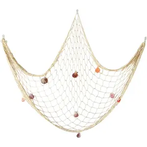 X-OMT24 Natural Fishing Net Decor with Shells 79 Inch Beach Theme Decor for Party Home Bedroom Wall Hanging Fish Net Decorations