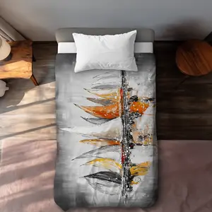 Begin Home Decor C1DCTXLWWFS98E Sails on the Winds - Contemporary Orange Twin Size Extra Long Duvet Cover - Home Decor