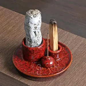 4 in 1 Ceramic Incense Holder, 1 Count Incense Burner Holder with Incense Stick & Candle Holder, Elegant Home Decoration for Meditation, Yoga, Freshener, Halloween, Calming Home Fragrance, Incense Buhoor