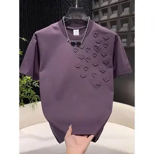 2025 Summer New Men's Trendy Casual Short Sleeve T-Shirt with 3D Heart Print Round Neck Pullover Top for Men