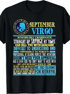 Plus Size Virgo T-Shirt - Funny September Virgo Gift, 180g Heavyweight Casual Round Neck Tee with Virgo Constellation & Month, - Astrology Apparel, PLUS SIZE