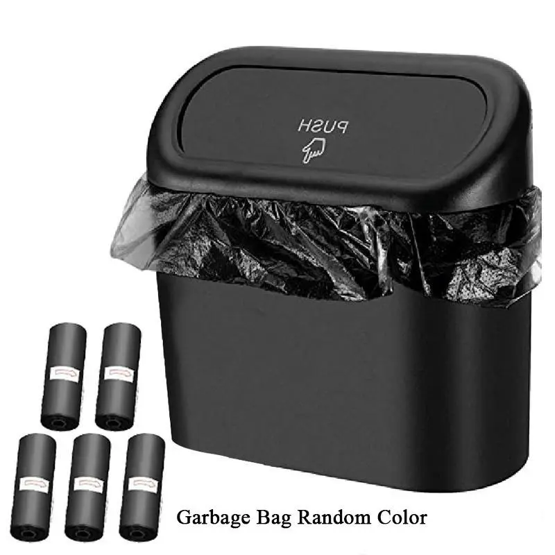 Rectangular ABS Plastic Auto Trash Can with Innovative Lid Design - Car Organization Accessories for Small Vehicles, Backseat Organizer with Seat Back Storage, 1 Bin + 5 Rolls of Garbage Bags (Bonus)
