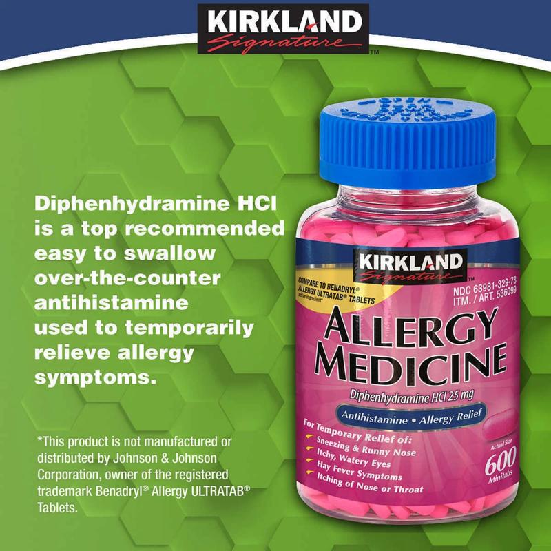 Kirkland Signature Allergy Relief Med's 600 ct 25mg Compare 2 Benadryl Exp-06/27