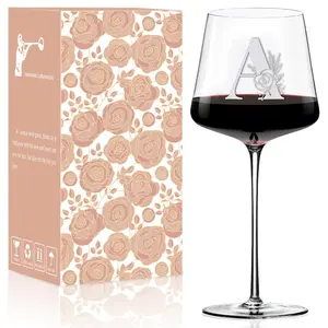 Physkoa Personalized Wine Glass with Initial Monogram - Custom Wine Glass Gift for Women - Drinkware