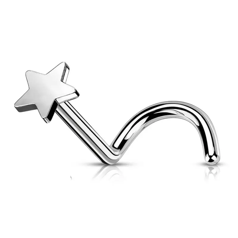Oufer 20G Titanium 6Al-4V S-shaped Nostril Screw Ring - 0.8mm 7mm Flat Star End, Secure Hold, Women's Geometric Nostril Piercing Jewelry for Daily Wear, Express Individuality