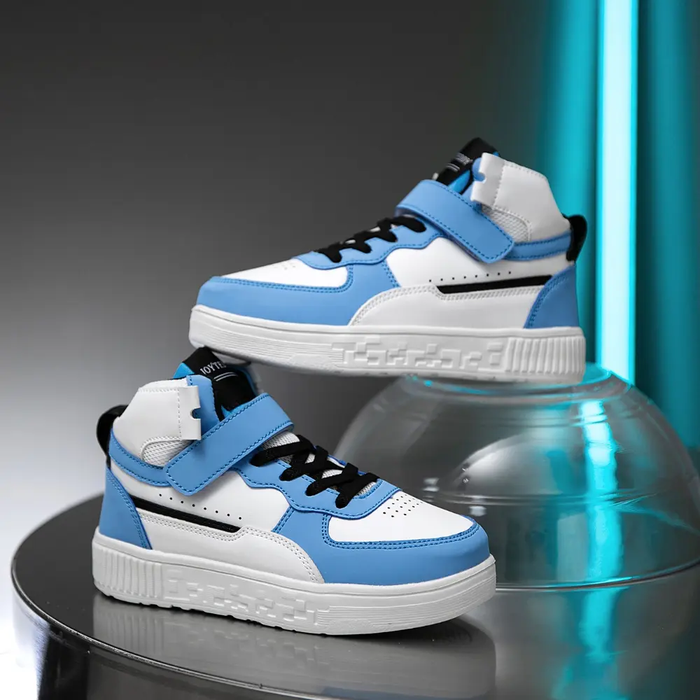 Unisex Kids' High-Top Basketball-Style Sneakers with Velcro Strap and Rubber Sole, Comfortable All Seasons Child-Size Trainers, Male, Casual Sneakers, 8 - 9 Years