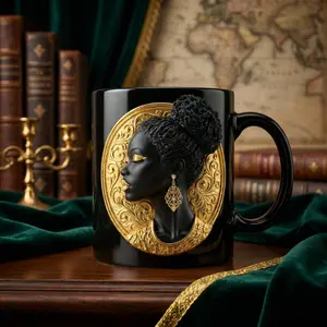 Custom Black Woman Cameo Silhouette Accent Mug, African American Woman Coffee Mug, Gift For Black Women, Gift For Black Best Friend