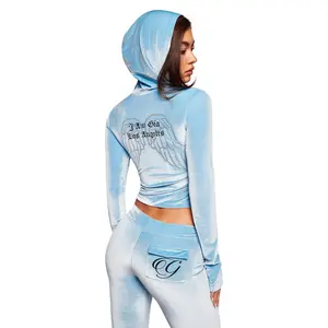 BLARE VELOUR POCKET HOODIE - ICE BLUE