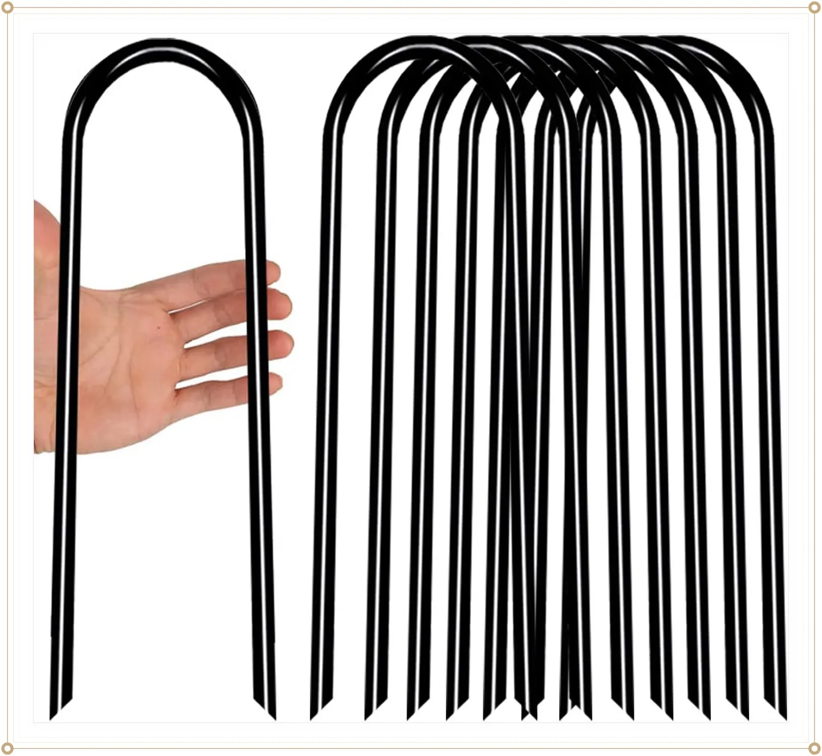 Heavy Duty Trampoline Anchors High Wind U-Shaped Sharp Ends Ground Anchor Galvanized Steel 11.8inch Safety Stakes for Soccer, Tents and Garden Decorations (Black 8pcs)Gift