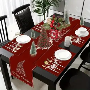 1 piece/4 pieces/6 pieces/5 pieces set/7 pieces set, winter table flag and placemat set, Santa Claus reindeer pattern design placemat table flag, Christmas decoration, suitable for theme parties, holiday dinners, home decoration, holiday decoration