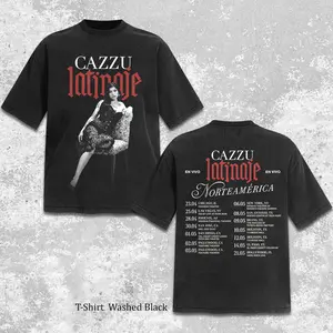 Cazzu Latinaje Tour Shirt 2026 Vintage Graphic Tee, Cazzu Merch North America Tour Dates, Latin Trap Y2K Streetwear Unisex Washed Black T-Shirt, Gift For Fans Of Queen Of Argentine Trap, New Tour 2026 Gift For Fans