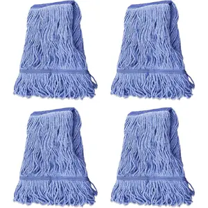 Mop  Replacement for Heavy Duty Commercial Mops for Floor Cleaning, Wet Industrial Blue Cotton Looped End String  Refill (Pack of 4)